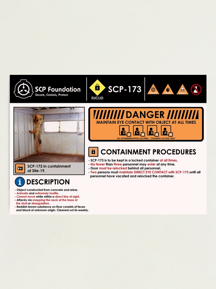 Clearance Level 2 Item # SCP-173 SP Secure. Contain. Protect. Special  Containment Procedures: Item SCP-173
