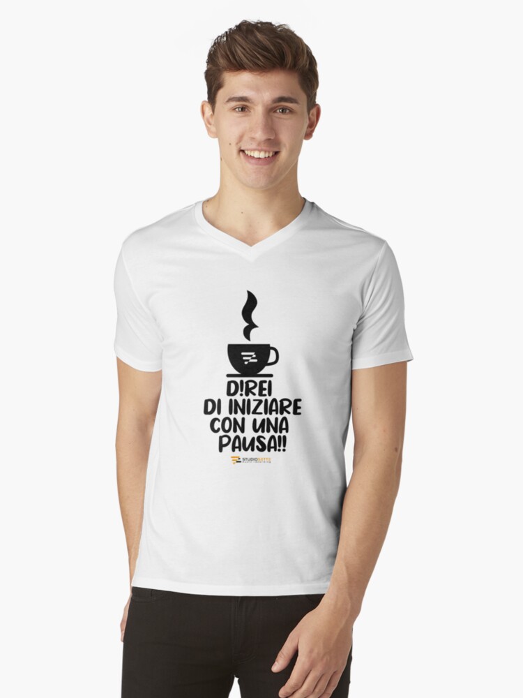 Thumbnail 1 of 3, V-Neck T-Shirt, Direi di iniziare con una pausa | Music gadget | Studio Sette designed and sold by Studio Sette.