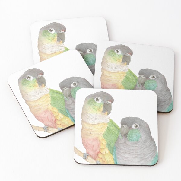 Item preview, Green-cheeked conure and turquoise conure watercolor portrait designed and sold by L'Atelier Oranjade.