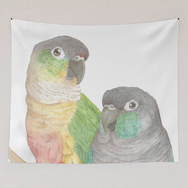 Item preview, Green-cheeked conure and turquoise conure watercolor portrait designed and sold by L'Atelier Oranjade.
