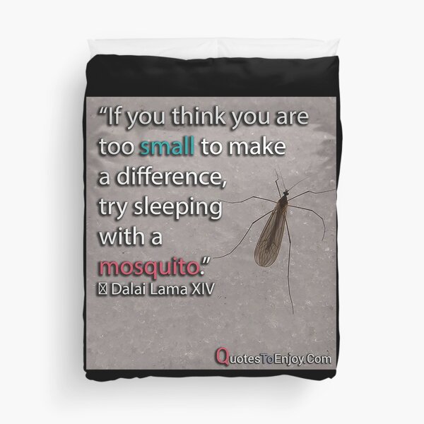 If you think you are too small to make a difference, try sleeping with a mosquito. - Dalai Lama Duvet Cover