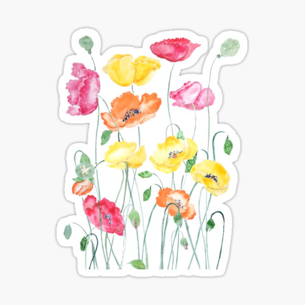 Item preview, hand painted yellow orange and red cosmos flowers watercolor painting  designed and sold by ColorandColor.