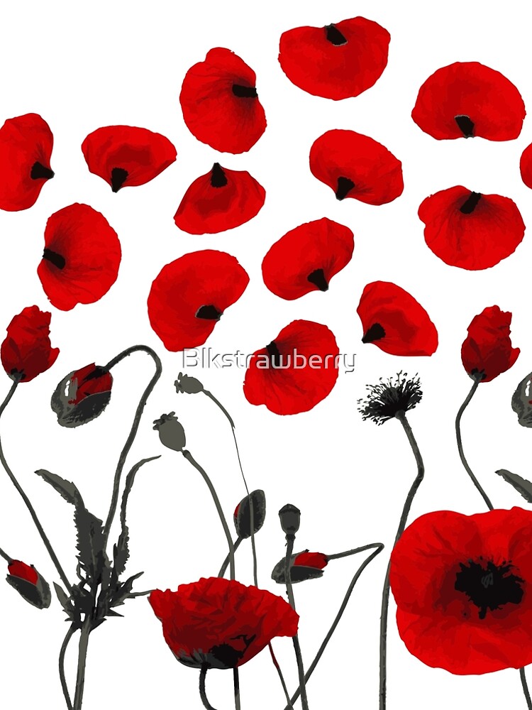 Modern Black and Red Flowers and Petals by Blkstrawberry