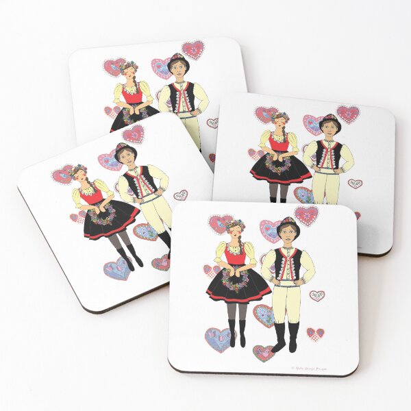 Item preview, Klara and Kuba, from Moravia, Czech folk boy and girl, folk hearts designed and sold by Folkiestore.