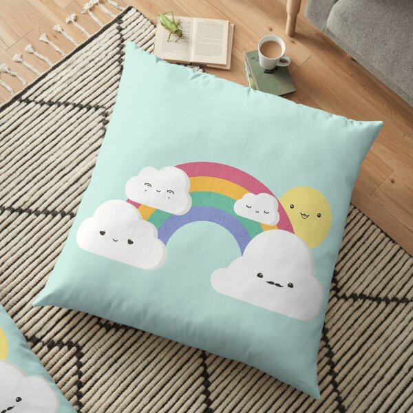 cute family cloud with sun and rainbow Floor Pillow