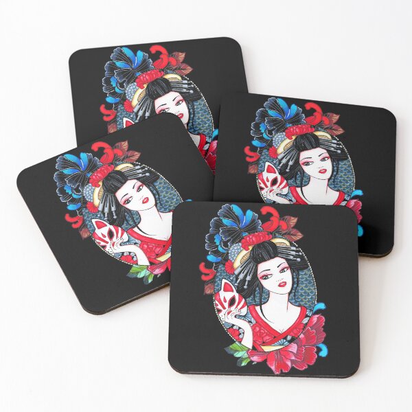 Item preview, Geisha and kitsune retro tatoo designed and sold by Petitelulu.