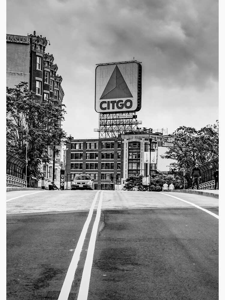 Boston's Citgo Sign Over The Charles River Panorama In Black and