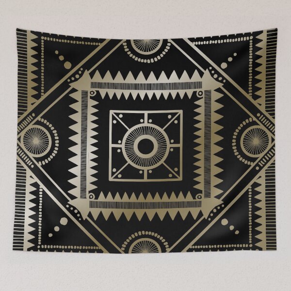 Item preview, Western tribal square mandala 1 - gold on black  designed and sold by misentangled.