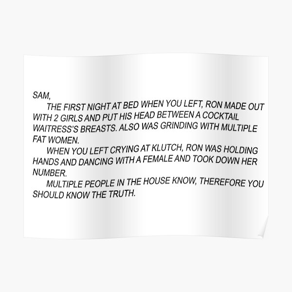Jersey Shore Anonymous Note To Sam From Snooki Poster