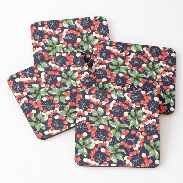 Item preview, Red sweet Cherries print on dark background designed and sold by ringele.