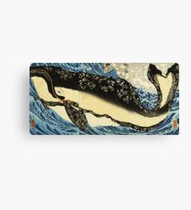 Utagawa Kuniyoshi - Miyamoto Musashi. Sea landscape: whale , shark , fish , giant , blustery, ocean, hero, warrior . Canvas Print