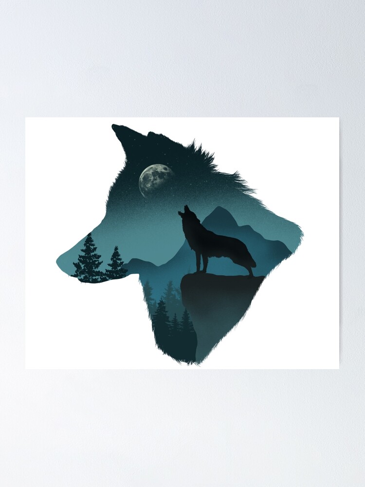 wolf howling at night drawing