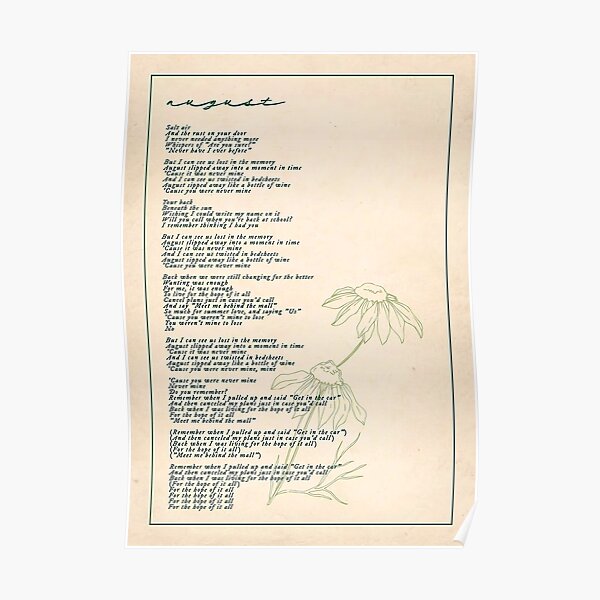 The "August" Lyric Poster