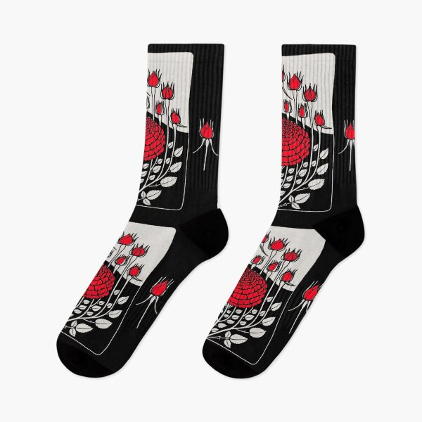 Item preview, BLACK WHITE RED ROSES AND ROSEBUDS Art Nouveau Floral designed and sold by BulganLumini.