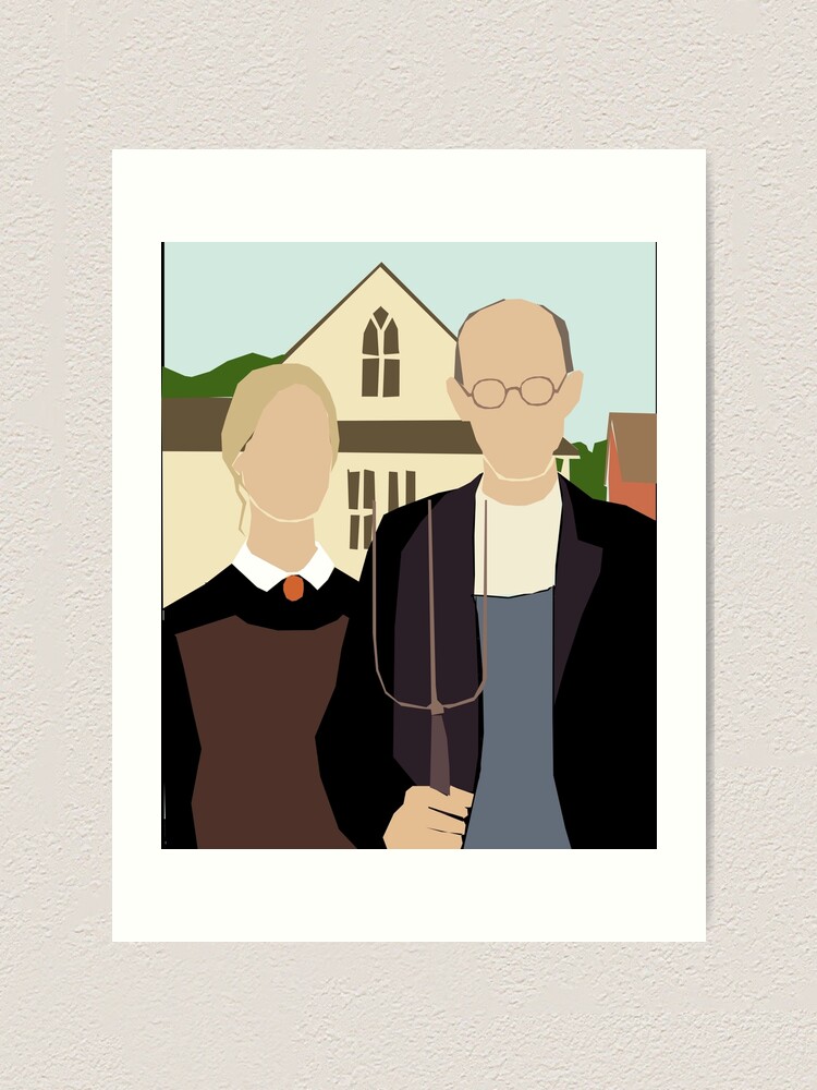 "Pitchfork Couple in Front of Farmhouse" Art Print for Sale by