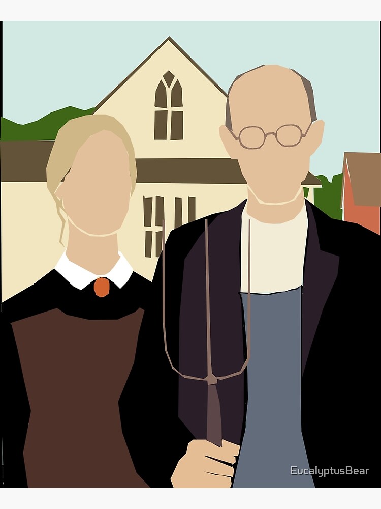 "Pitchfork Couple in Front of Farmhouse" Art Print by EucalyptusBear Redbubble