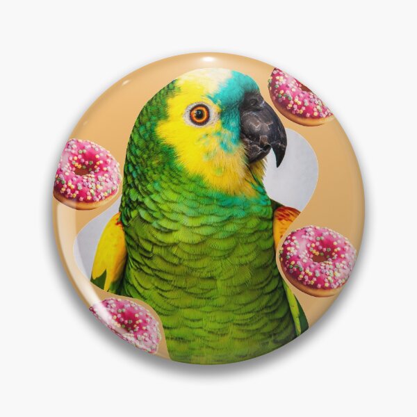 Item preview, green parrot with pink donuts  designed and sold by unepommedeterre.