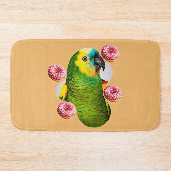 Item preview, green parrot with pink donuts  designed and sold by unepommedeterre.