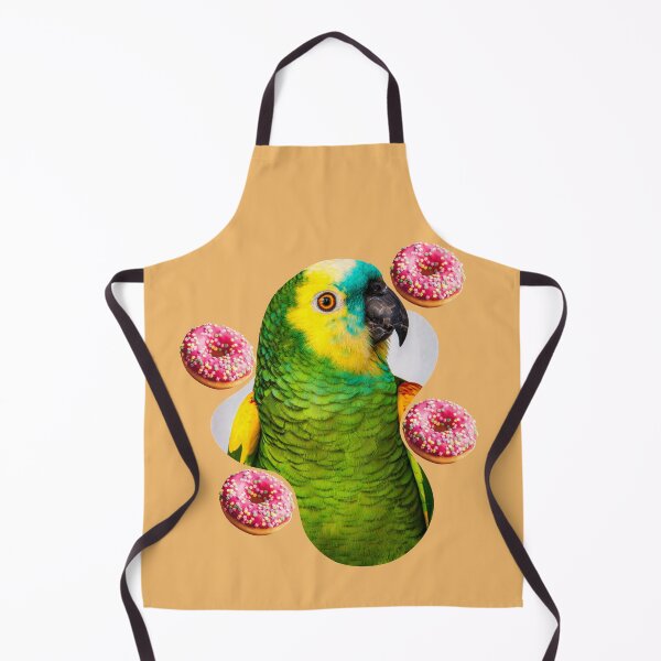 Item preview, green parrot with pink donuts designed and sold by unepommedeterre.