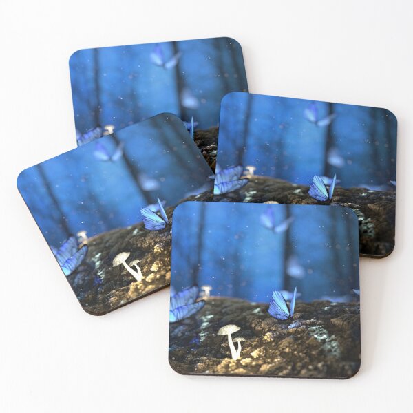 Item preview, Beautiful blue forest and butterfly designed and sold by Aura __Print.