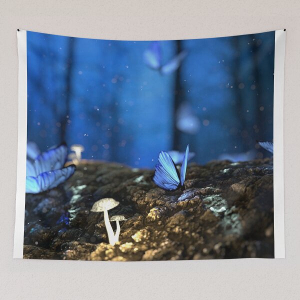 Item preview, Beautiful blue forest and butterfly designed and sold by Aura __Print.