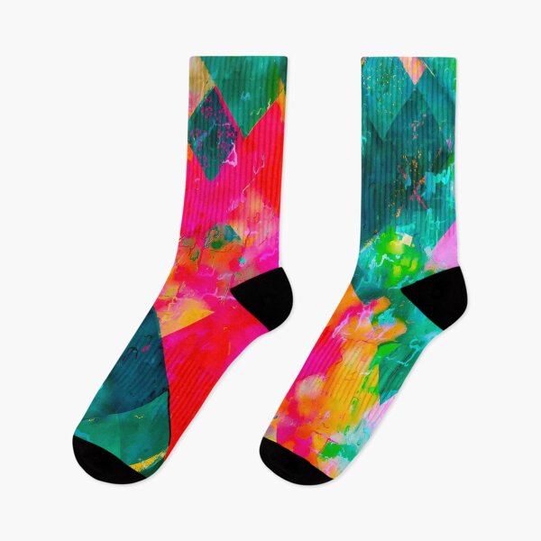 Item preview, geometric square pixel pattern abstract background in pink green orange designed and sold by Mrvell.