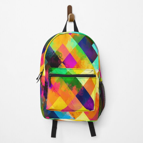 Item preview, geometric square pixel pattern abstract background in yellow blue green pink orange designed and sold by Mrvell.