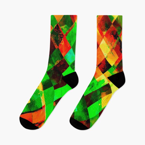 Item preview, geometric square pixel pattern abstract background in green red yellow designed and sold by Mrvell.