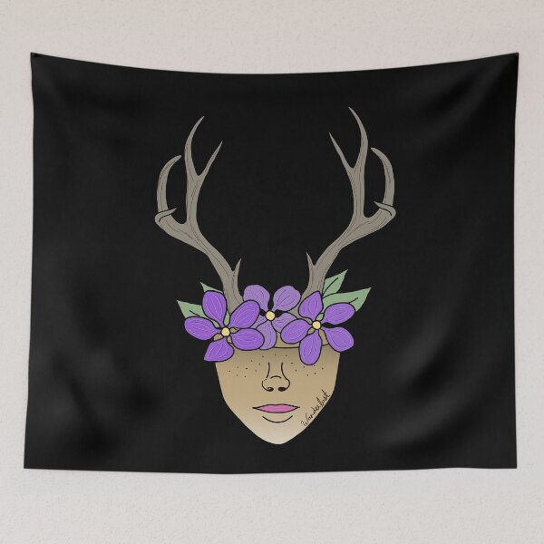 Item preview, Wanderlust, Antlers, Plant Lover, Purple Flowers, Weird and Unusual, Surreal, Uncomfortable designed and sold by 10pmCreations.