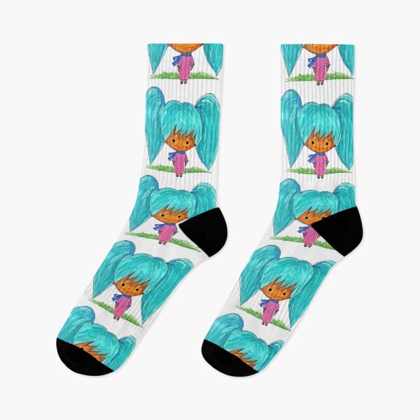 Item preview, A small brown cute girl cartoon character with turquoise hair on white  designed and sold by FCEalin.