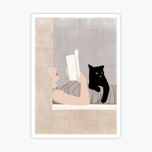 Vista previa del artículo con la obra «Leyendo con Black Cat», diseñado y vendido por TheRedFinch.