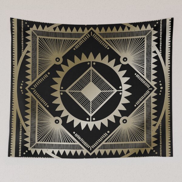 Item preview, Western tribal square mandala 2 - gold on black  designed and sold by misentangled.