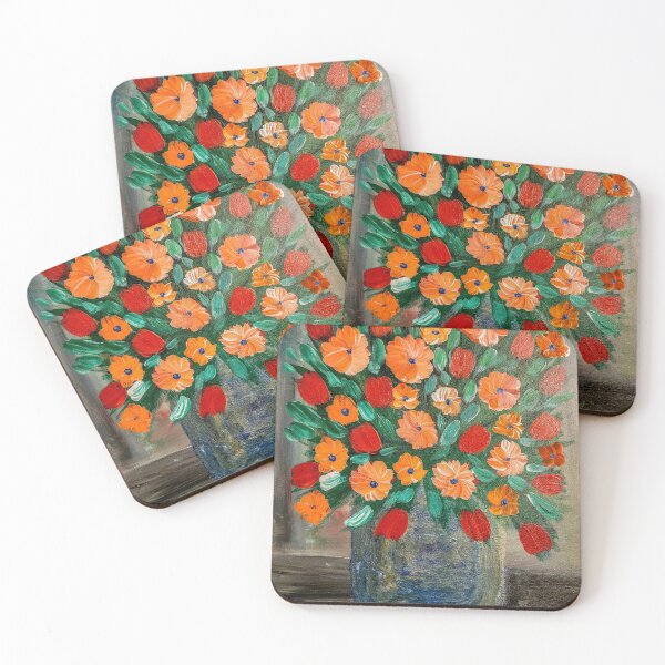 Item preview, Some abstract mixed flowers in a metallic vase  designed and sold by kkartwork.