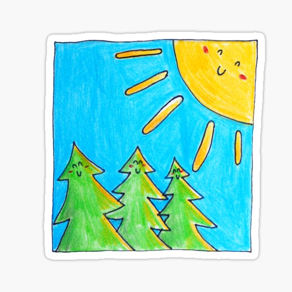 Glückliche kleine Bäume mit glücklicher Ecksonne Sticker