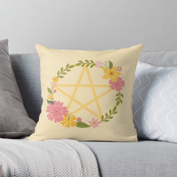 Midsummer Floral Pentacle Design Cheeky Witch® Throw Pillow