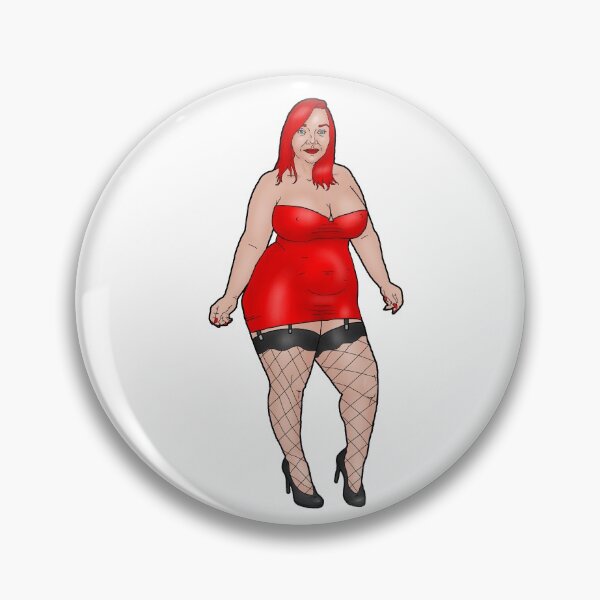 Item preview, Pin-up red-haired BBW in a red dress designed and sold by PinUpsandPulp.