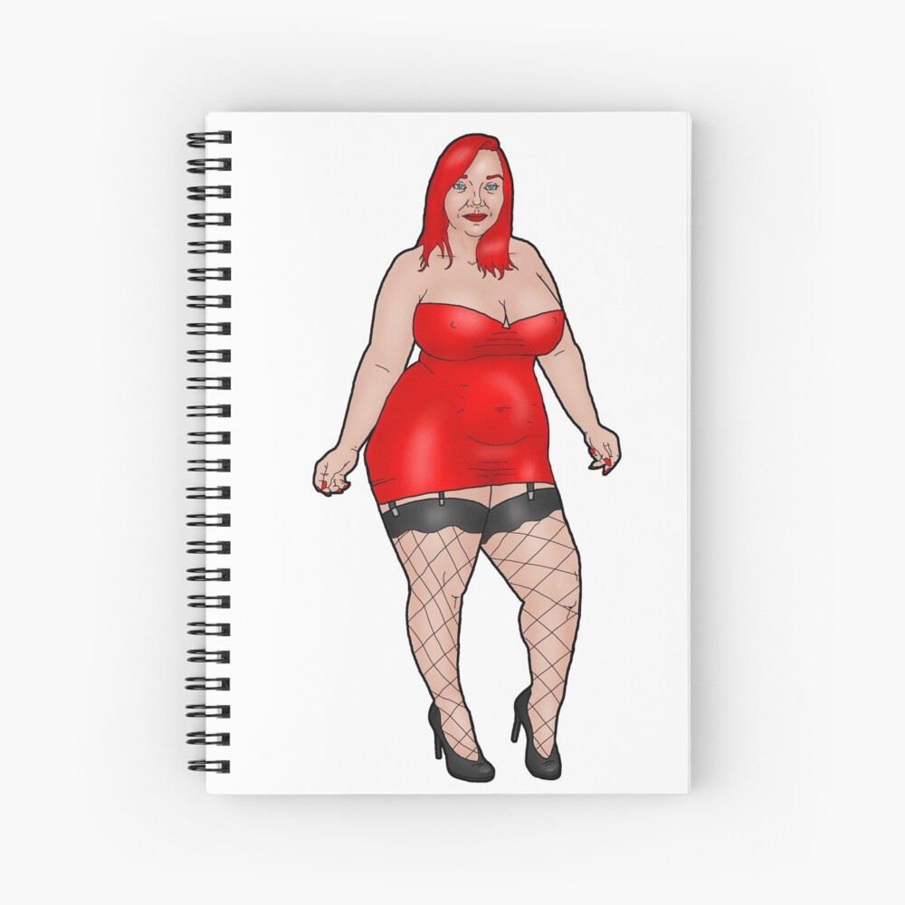 Pin-up red-haired BBW in a red dress