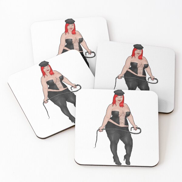 Item preview, Pin-up red-haired BBW dominatrix in corset, high boots and trousers, with a whip designed and sold by PinUpsandPulp.