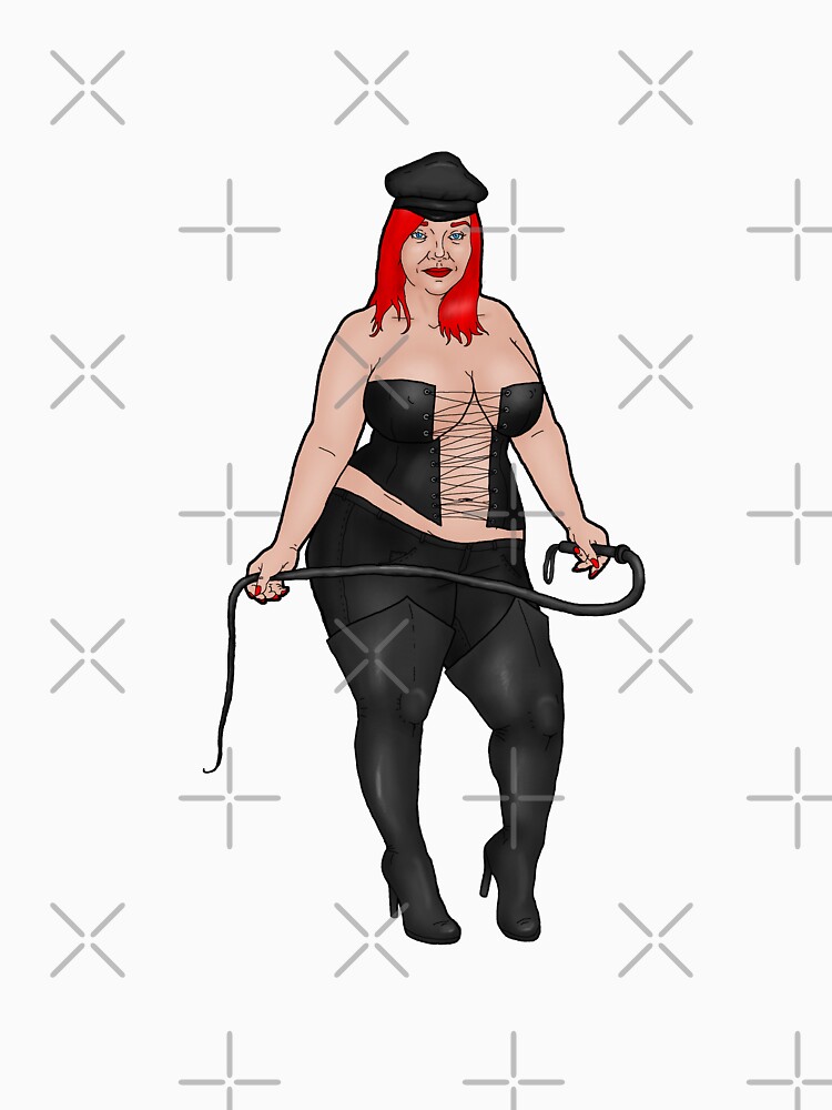 Pin-up red-haired BBW dominatrix in corset, high boots and trousers, with a  whip V-Neck T-Shirt by PinUpsandPulp