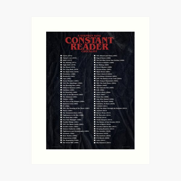 Item preview, Stephen King "Constant Reader" Checklist Print designed and sold by kingfulthings.