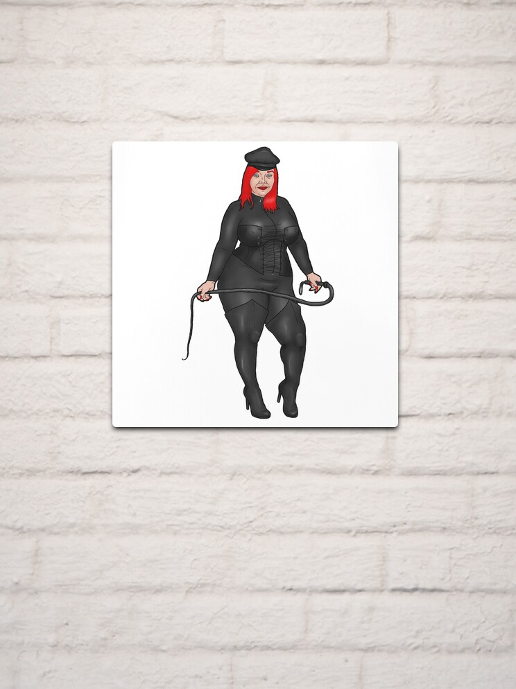 Pin-up red-haired BBW dominatrix in catsuit Metal Print by PinUpsandPulp