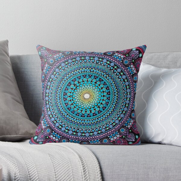 Teal dot mandala Throw Pillow