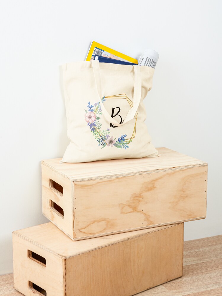 Letter B Initial Monogram Rose Pattern- Classic Floral Tote Bag