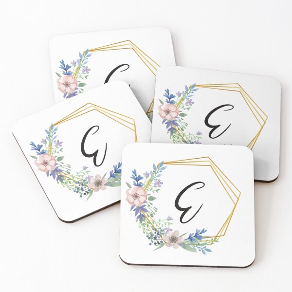 Item preview, Floral monogram with golden frame letter E designed and sold by JustSeasons.