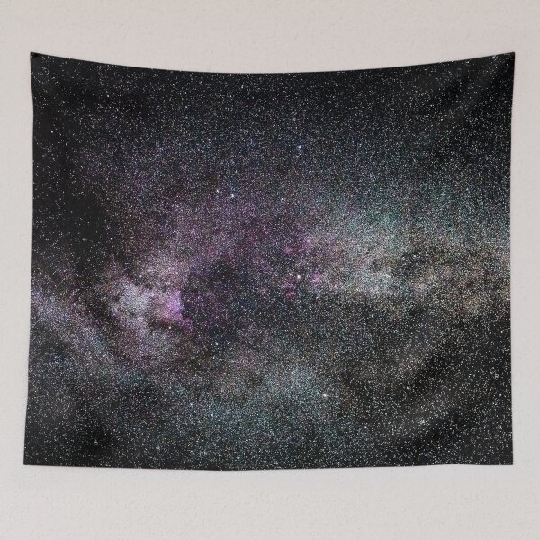 Item preview, Purple light blue glow, Milky way shiny cosmos, Dark shiny black starry space, Galaxy, tiny sparkles, shiny glitter dust constellation, outer space, universe designed and sold by August-E.