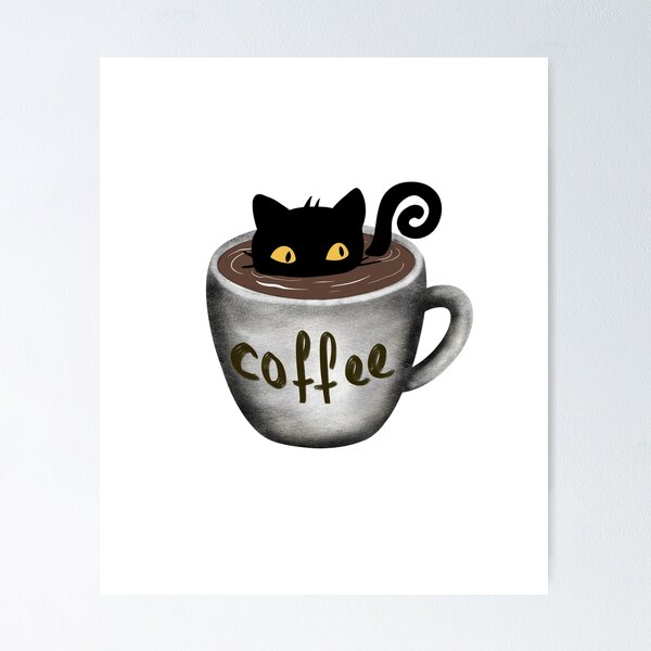 Item preview, Black Cat in The Coffee Mug Humor Funny designed and sold by fluffibee.