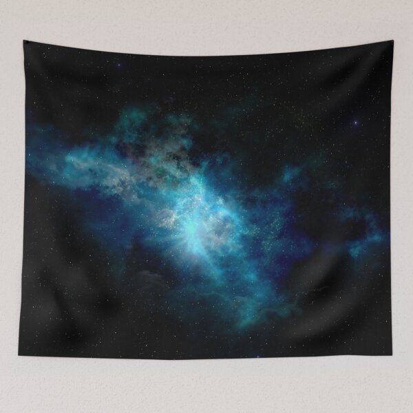 Item preview, Teal blue nebula glow, shiny cosmos, black, Milky way, Dark starry space, Galaxy, aesthetic outer space, universe designed and sold by August-E.