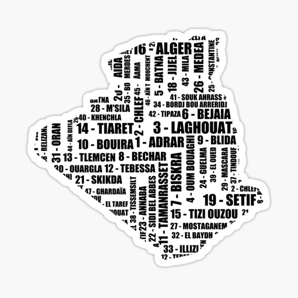 Wilayas d'Algérie, Noms et Codes des Wilayas, Carte Géographique Algérienne Sticker