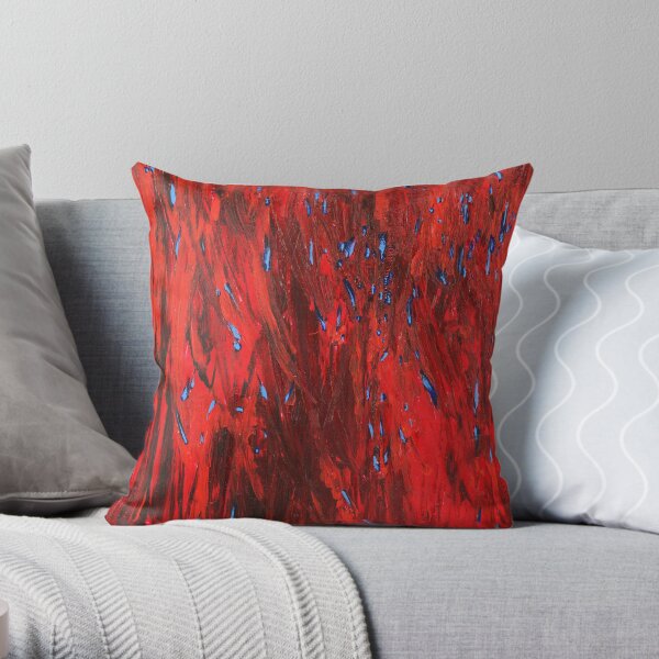 Firefly Sea (blue on red) III/III Throw Pillow
