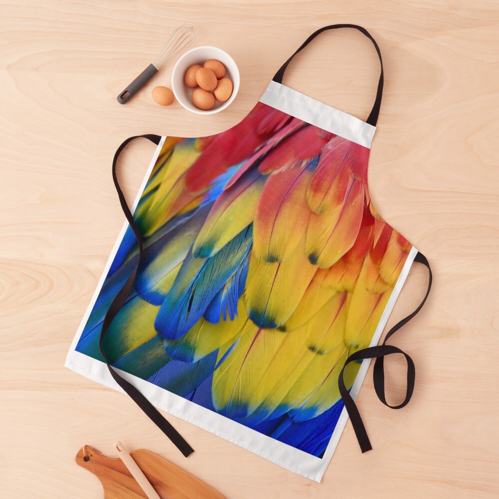 Closeup Colorful Parrot Feathers Apron